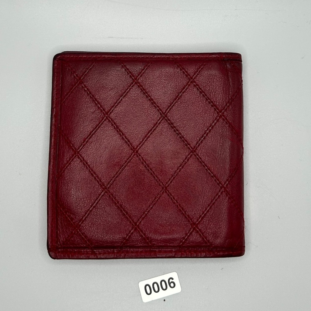Chanel‎ Red Leather Quilted Bi-Fold Wallet Card Holder Snap Closure Authentic